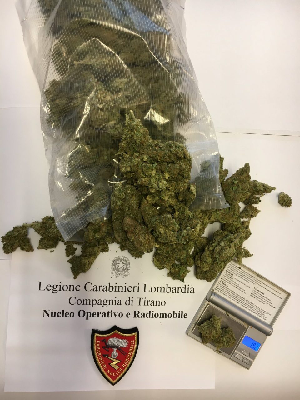 Con 300 grammi di marijuana in auto, giovane valtellinese arrestato