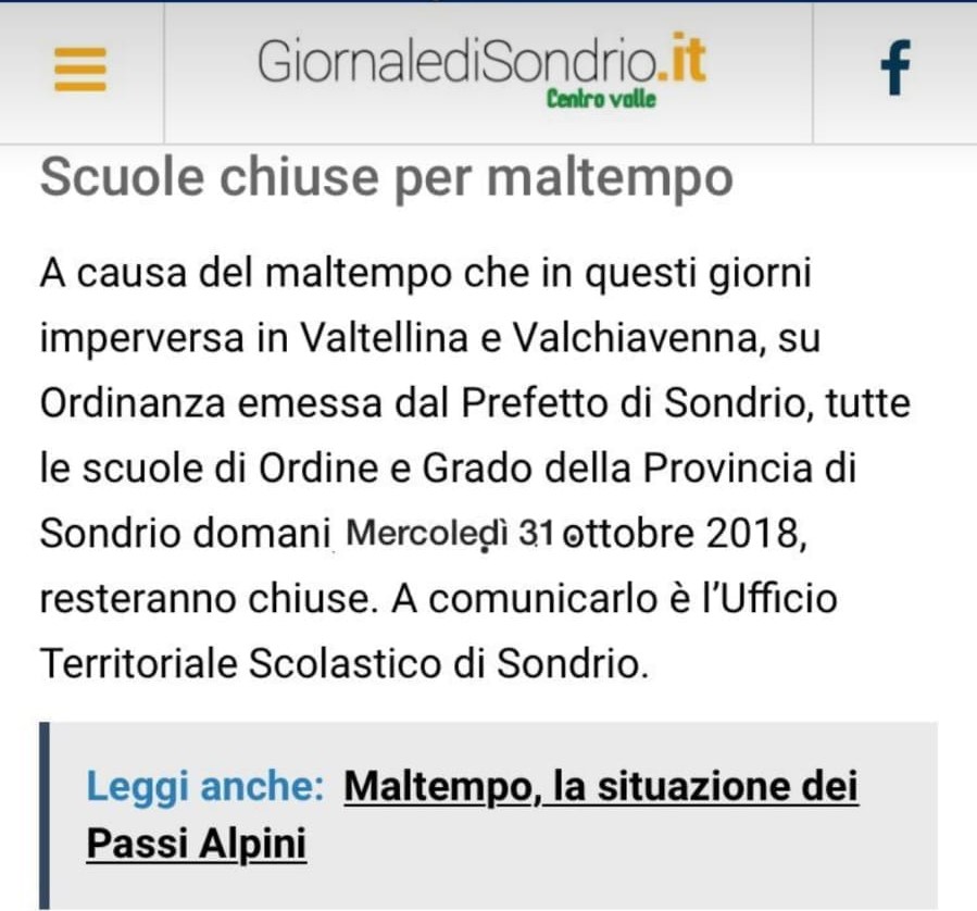 Scuole chiuse mercoledì 31 ottobre 2018 (ma è un fake)