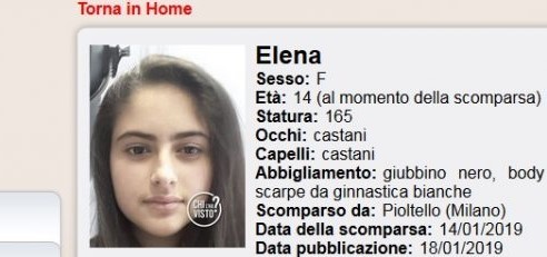 Sparita nel nulla: si cerca Elena, 14 anni