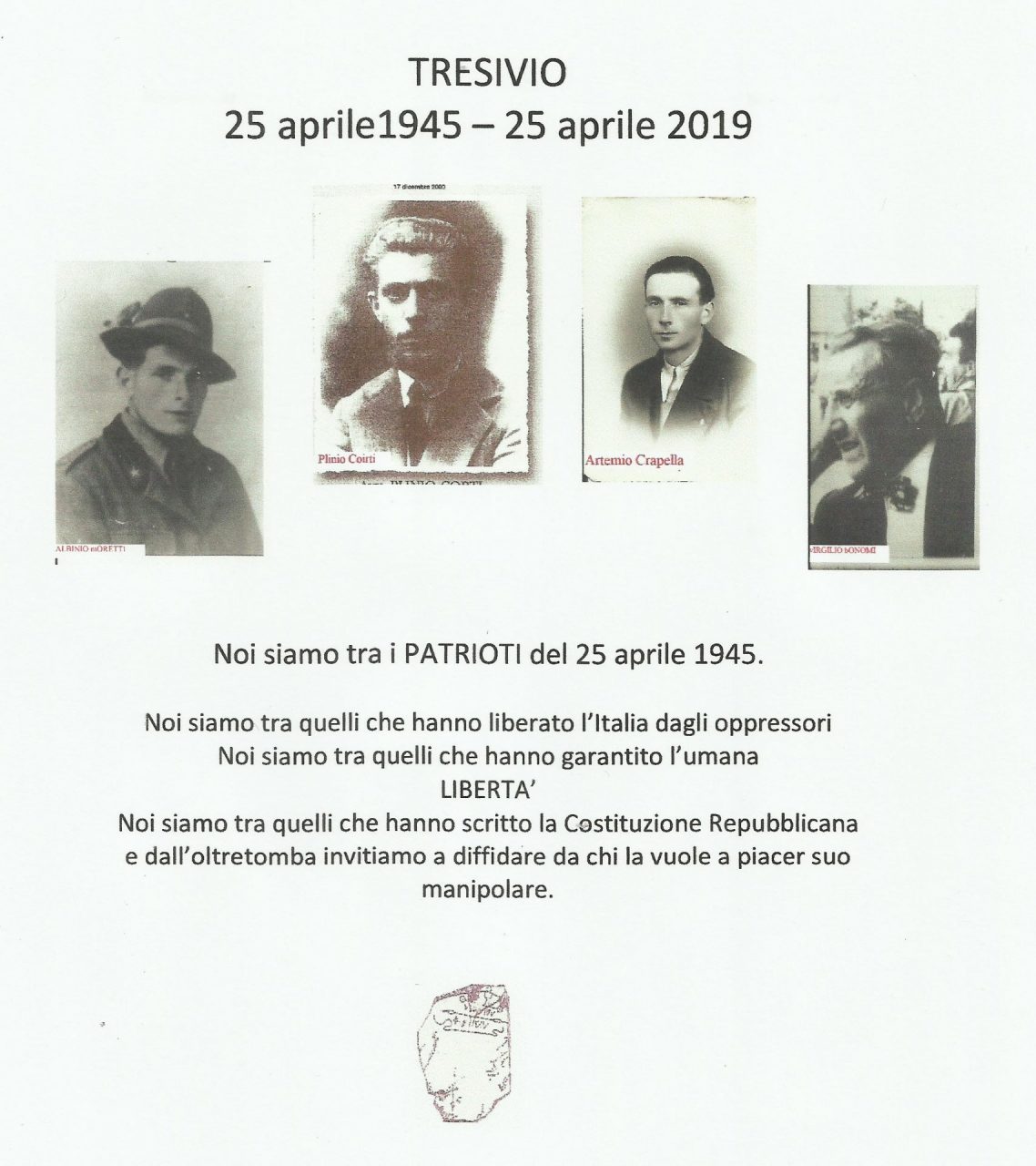 25 Aprile, da Tresivio un messaggio per non dimenticare