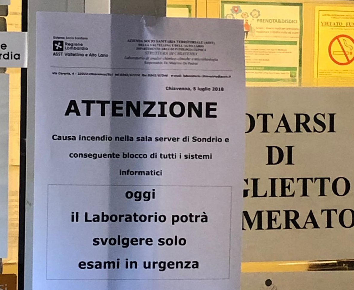 Incendio all’Ospedale di Sondrio