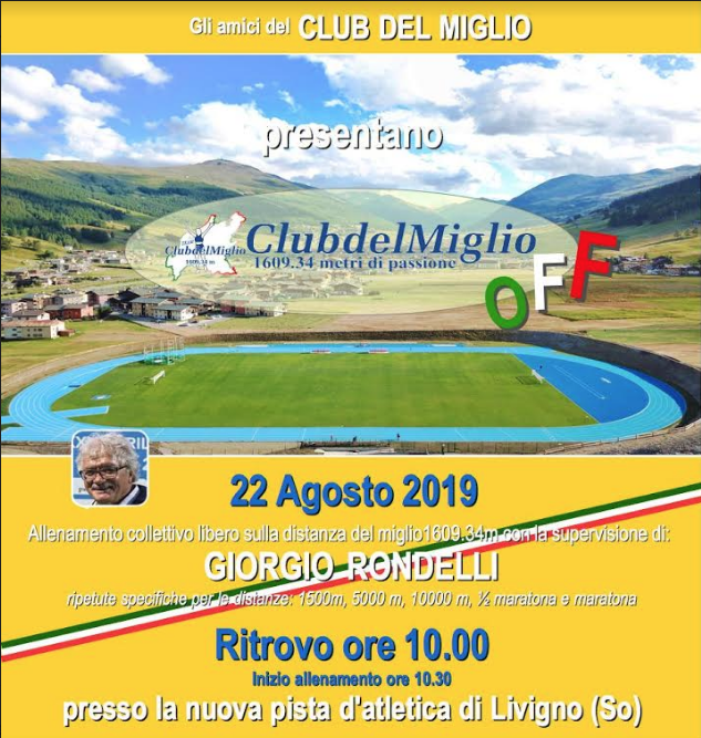 Club del miglio off, il primo allenamento-vacanziero collettivo condotto da Giorgio Rondelli