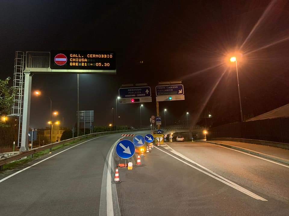 Lavori alla galleria di Cernobbio: chiusa di notte fino al 21 dicembre