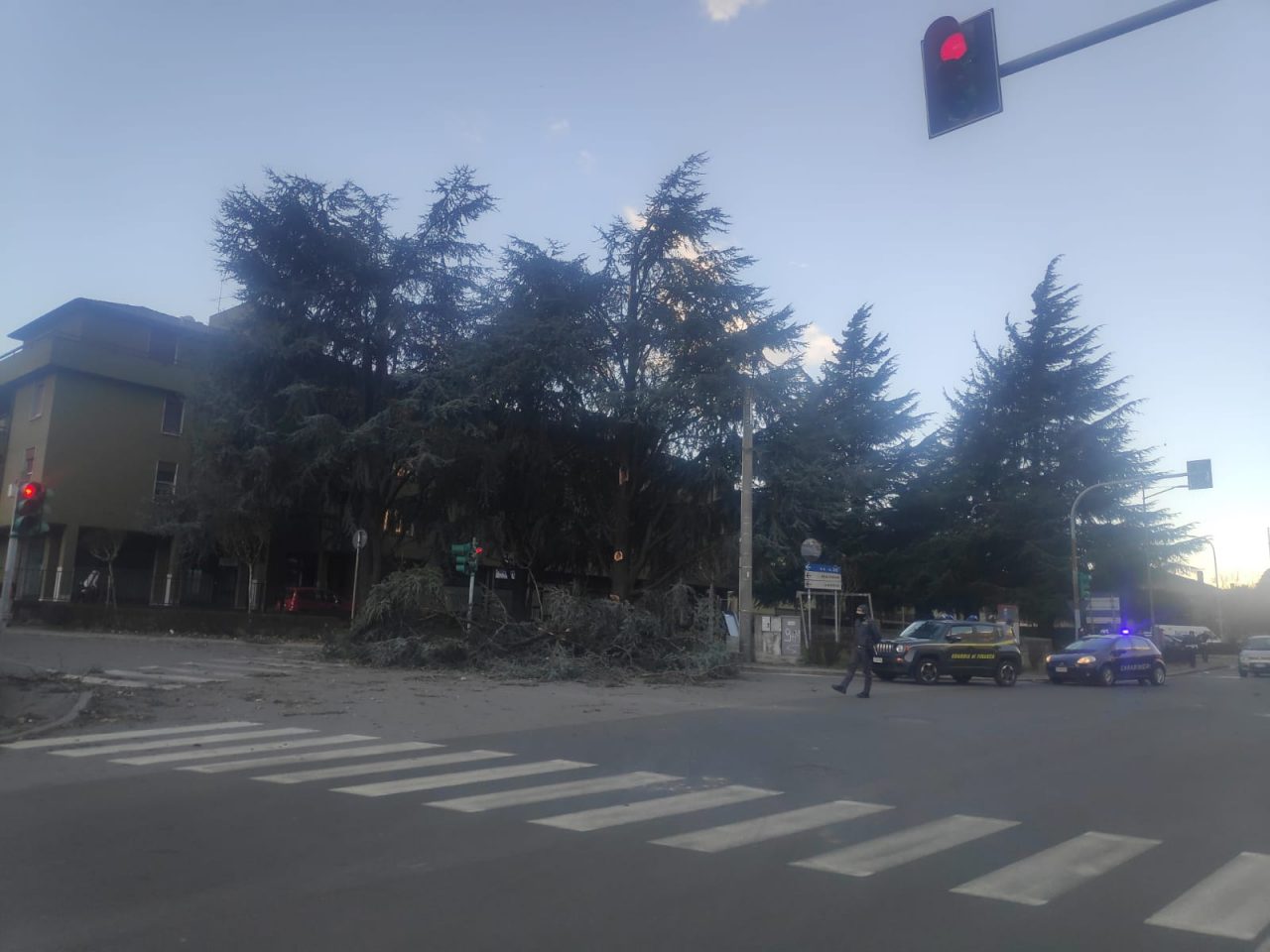 Le raffiche di vento spezzano rami e danneggiano il semaforo