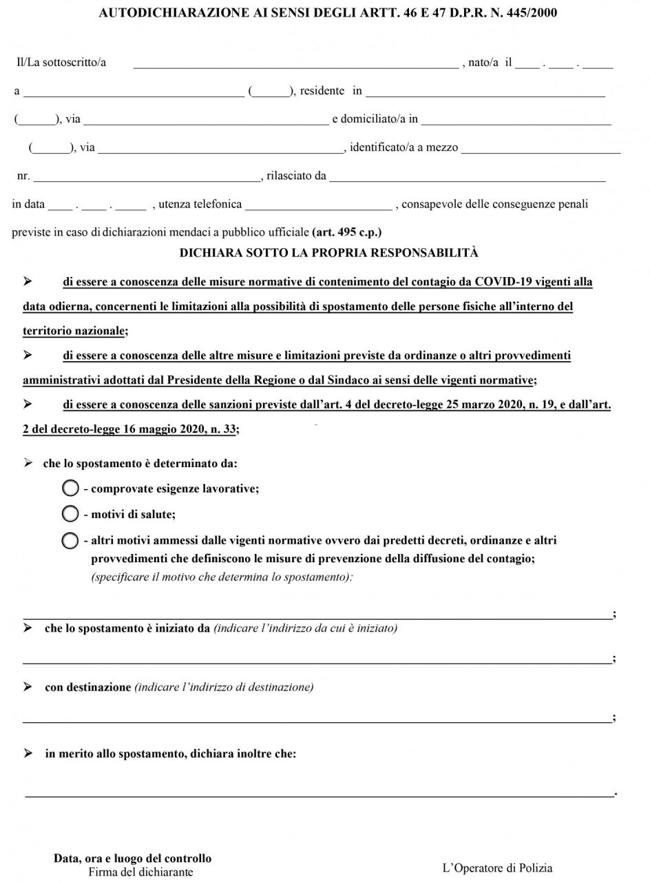 Zona rossa: autocertificazione gennaio 2021