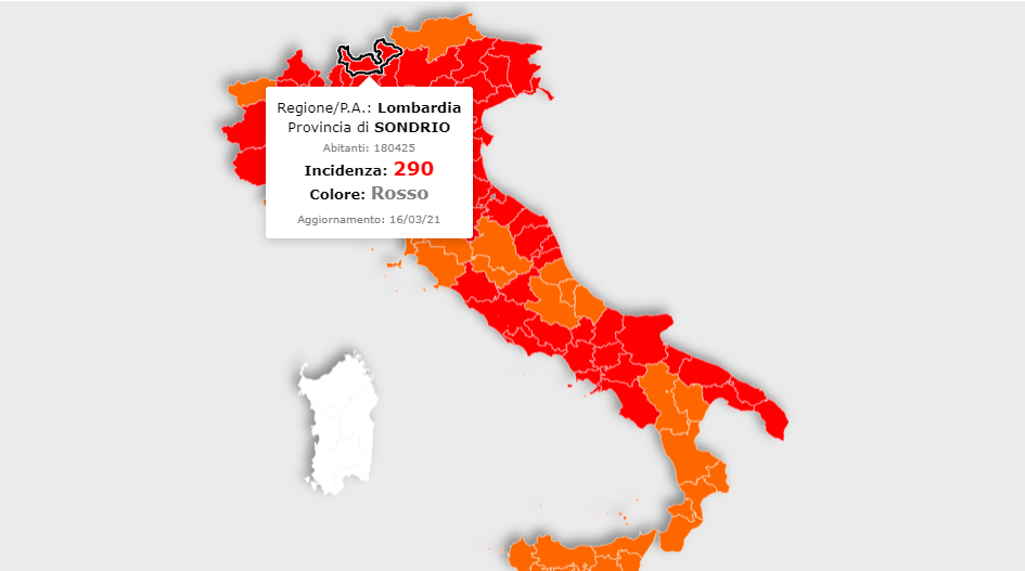 Coronavirus in Valtellina: l’incidenza supera i 250 casi