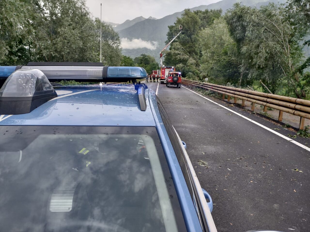 Rami cadono in strada per il maltempo, paura a Delebio
