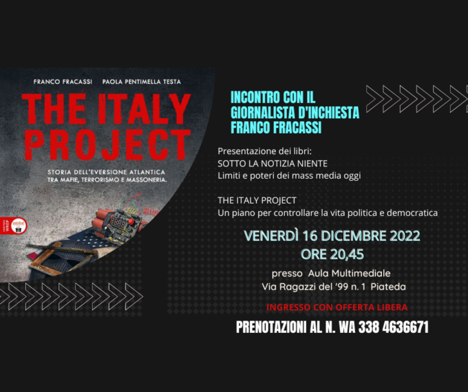 Venerdì la presentazione del libro del giornalista d’inchiesta Franco Fracassi