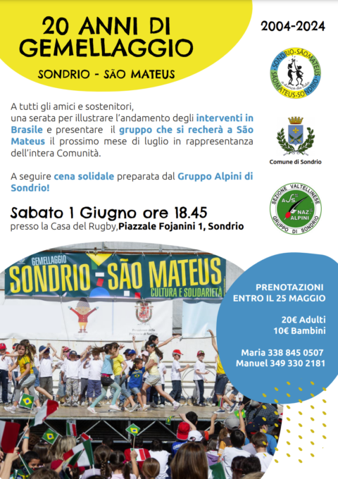 Gemellaggio Sondrio e São Mateus: serata speciale per festeggiare i 20 anni