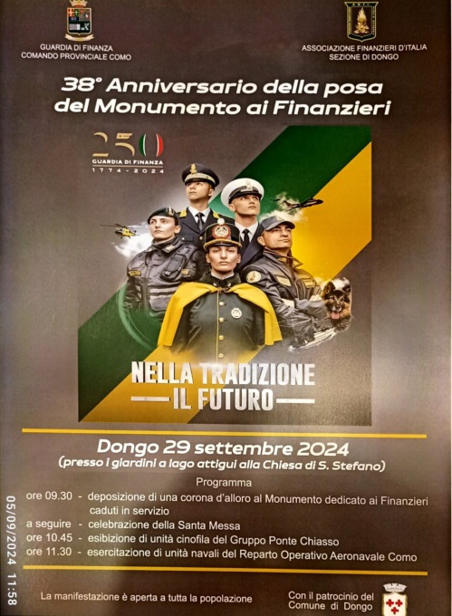 38° anniversario del Monumento ai finanzieri caduti: evento commemorativo a Dongo