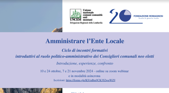 “Amministrare l’Ente Locale”: un corso di formazione rivolto agli amministratori comunali neo eletti