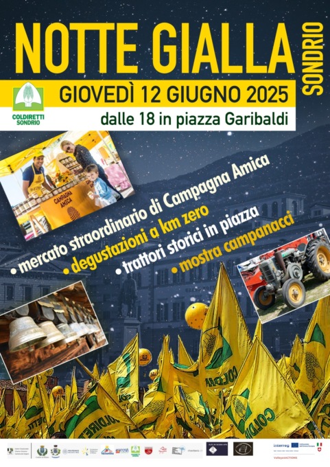 Domani la “Notte Gialla” di Coldiretti Sondrio:  mercato, degustazioni e tradizione in piazza