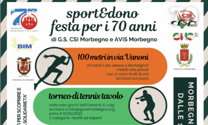 “Sport&Dono”: la grande festa di compleanno per i 70 anni di Avis Morbegno e Gs Csi Morbegno
