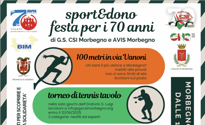 “Sport&Dono”: la grande festa di compleanno per i 70 anni di Avis Morbegno e Gs Csi Morbegno