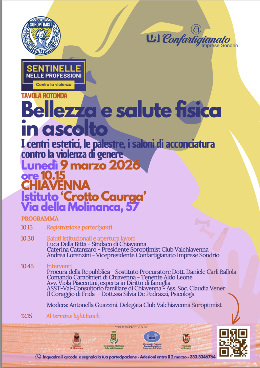 A Chiavenna il 9 marzo le professioni del benessere diventano sentinelle contro la violenza di genere